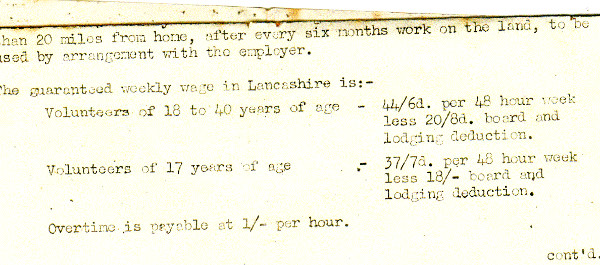 Women&rsquo;s Land Army Member&rsquo;s, wage structure